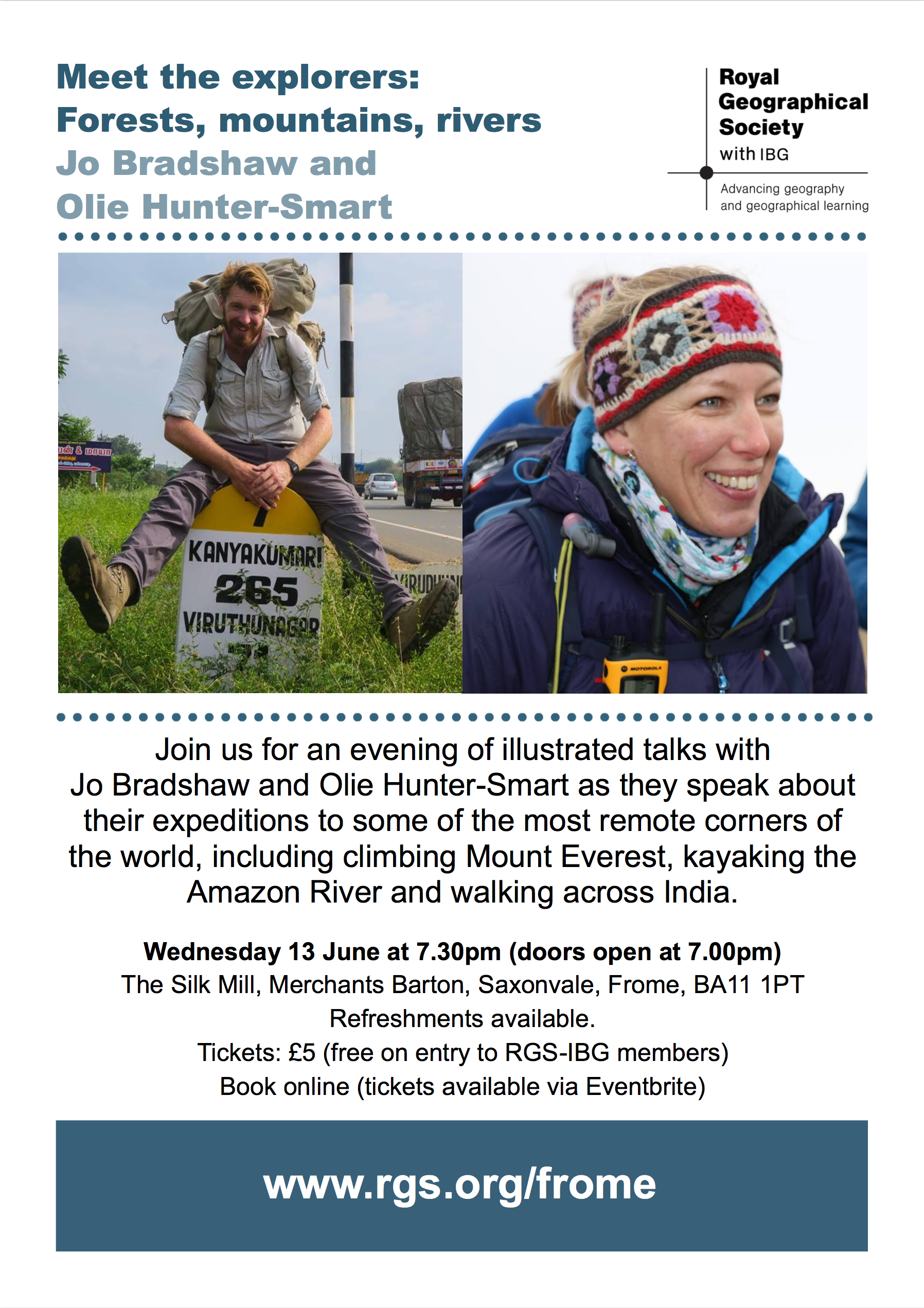 Meet the explorers: Forests, Mountains, rivers - RGS talk • Silk Mill ...